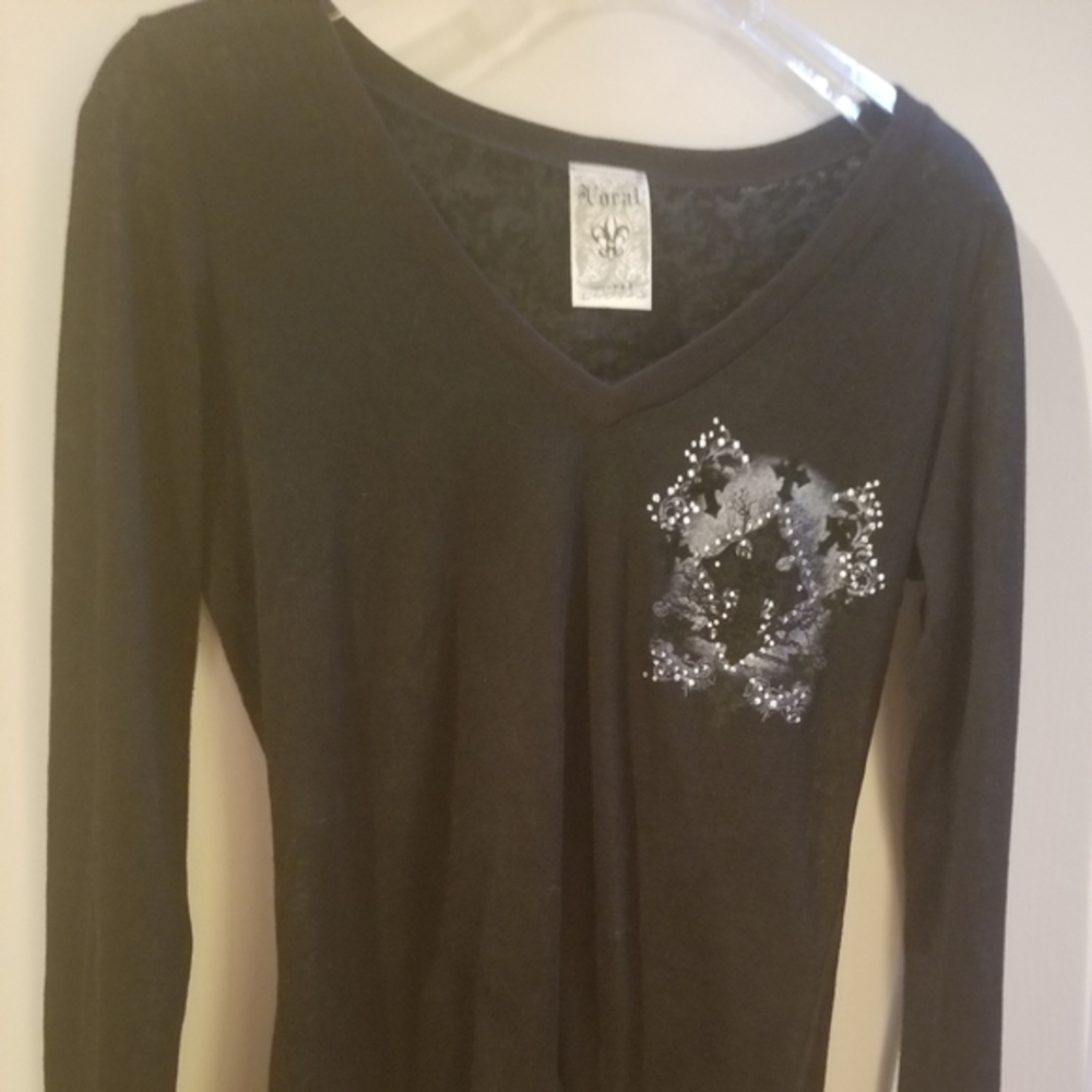 Vocal Large Long Sleeve Top with Studs and Rhinestones